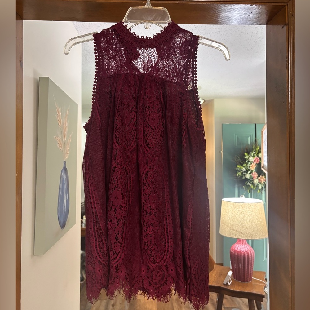 Altar'd State Deep Red Lace Blouse